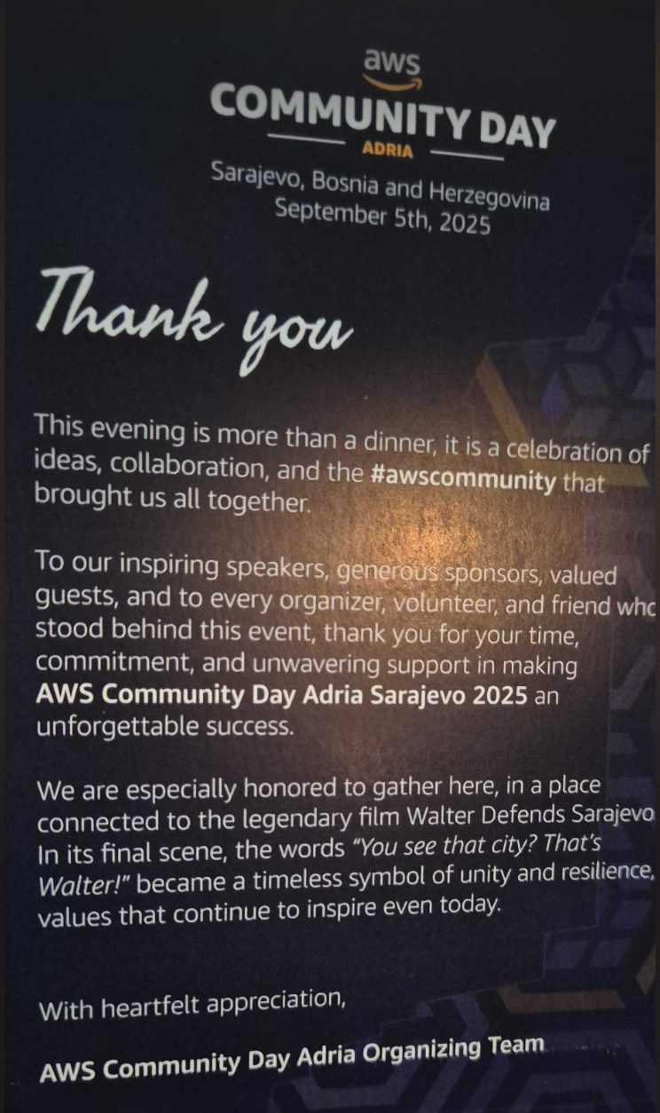 AWS Community Day Adria 2025 Closing Gala Dinner Note